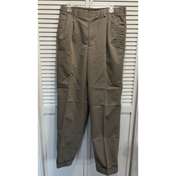 SAVANE Size 34x34 Men's Pleated Straight Leg Flat Front‎ Pant Cuffed Zip Pockets - Picture 1 of 6